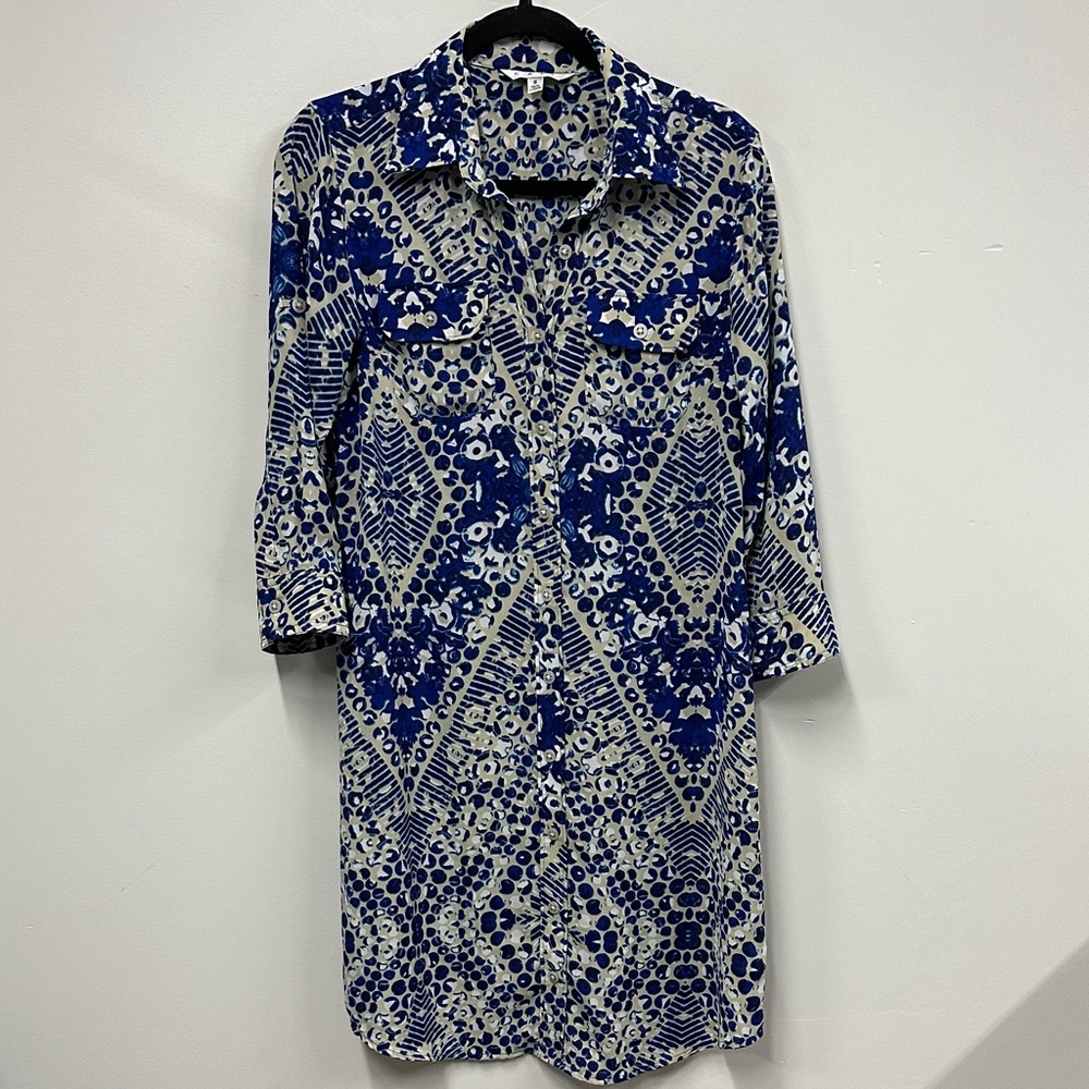 CAbi Navy and Cream Long Sleeve Dress #422 S
